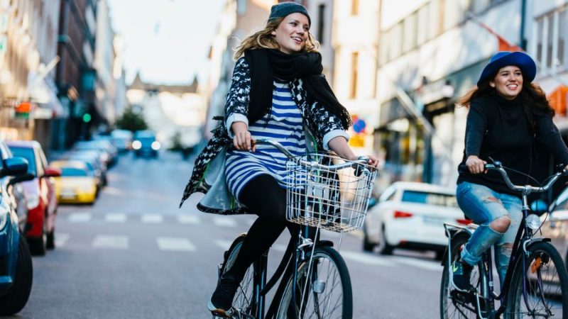 Residents cycling in Helsinki